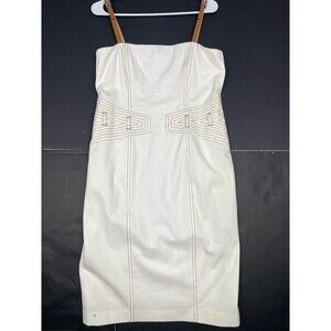 Cache Women's size 10 white mini cocktail dress with brown straps.